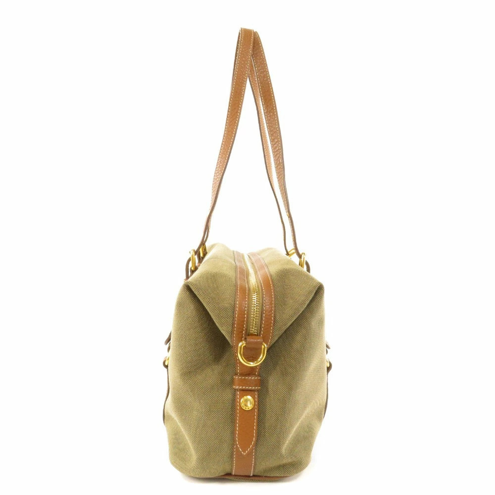 Prada Logo Jacquard Bauletto Bag beige canvas brandy leather - Picture 3 of 11